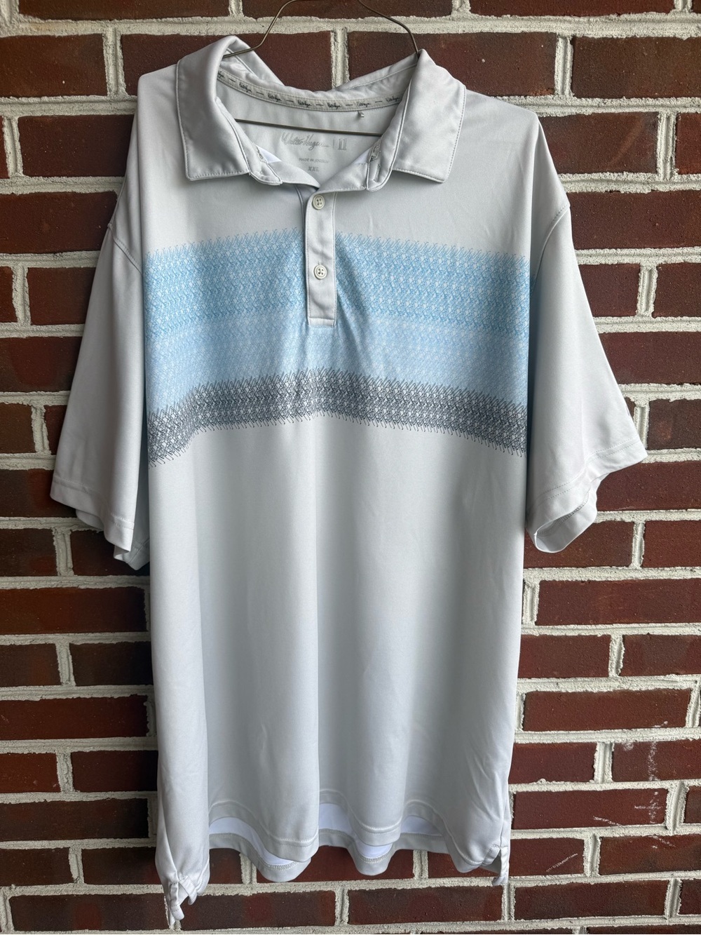 Walter Hagen Silver Gray Golf Polo with Pale Blue Pattern